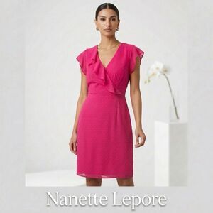 Nanette Lepore Dress 2 Fuchsia Flutter Sleeves Textured Lined Sheath EUC